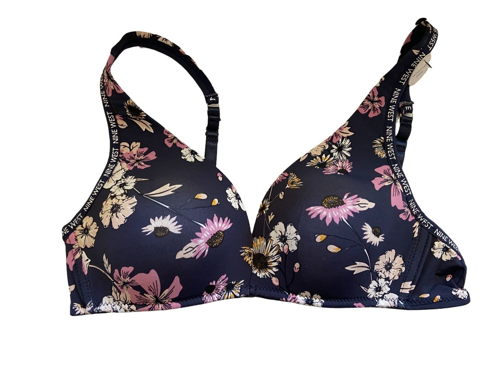 Primary image for Nine West Intimates Navy Blue Floral Print Wire Free Bra Women's Size 34C NWT