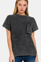 Zenana Pocketed Mock Neck Short Sleeve Sweater - £28.93 GBP