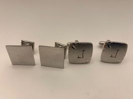 Pair of vintage Cufflinks Silver Tone Swank Square, J Monogram Flex-Let - $9.50
