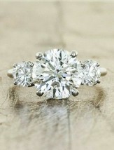 White Round Cut 2.90Ct Three Diamond 14K White Gold Engagement Ring in Size 7.5 - £221.35 GBP