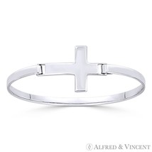 Latin Cross Catholic Christian Charm Solid .925 Sterling Silver Bangle Bracelet - £33.55 GBP