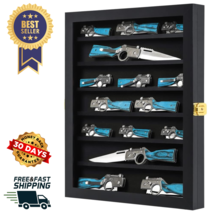 Knife Display Case Cabinet 14+ Wood Pocket Knives Holder Wall Mount Shad... - $67.95