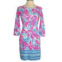 Lily Pulitzer Cotton Marlowe Dress Cosmic Coral Cracked Up Lobster Print XXS - $39.59