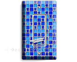 Arabic blue sapphire color square tile pattern print single GFCI light switch wa - £14.89 GBP