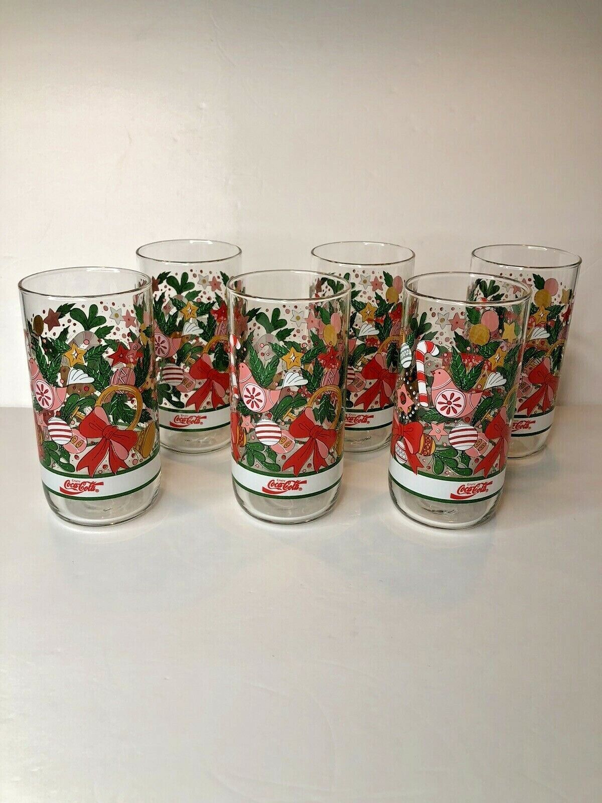 Primary image for 6 Jack's Restaurant 16 Oz Coca Cola Glass Tumblers Glasses Christmas Pattern EUC