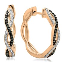 0.39CT Twisted Lab-Created Black &amp; White Diamond Women&#39;s Hoop Earrings in Silver - £79.04 GBP