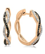 0.39CT Twisted Lab-Created Black &amp; White Diamond Women&#39;s Hoop Earrings i... - £79.25 GBP