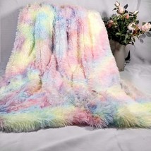 Plush Super Soft Blanket Colorful Bedding Sofa Cover Furry, 51&quot;x63&quot;, Rainbow - £27.96 GBP