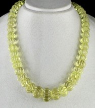 Natural Lemon Quartz Beads Carved Melon Round 1L 856 Ct Yellow Gemstone Necklace - £692.74 GBP