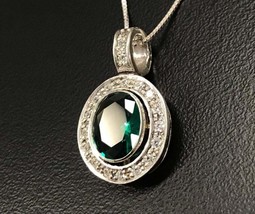Art Deco Vintage Sapphire Pandant 2.55Ct Green Oval Diamond 925 Sterling Silver - £94.93 GBP