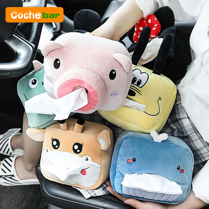 Cartoon Tissue Box Holder Cute Short Plush Tissue Boxes Bracket Auto Armrest Box - $13.20+