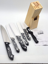 Gold Coast Knives 6 Piece Kitchen Cutlery Black Handles Wood Block New Open Box - £53.08 GBP