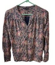 Lucky Brand Womens Small P Black and Pink Paisley 1/4 button Long Sleeve... - £10.15 GBP