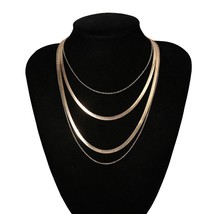 IngeSight.Z Punk Multi Layered Flat Blade Link Chain Choker Necklace Simple Gold - £13.41 GBP