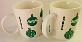 Set of 2 Starbucks 2016 Green White Ornaments Holiday Coffee Mugs - £13.28 GBP