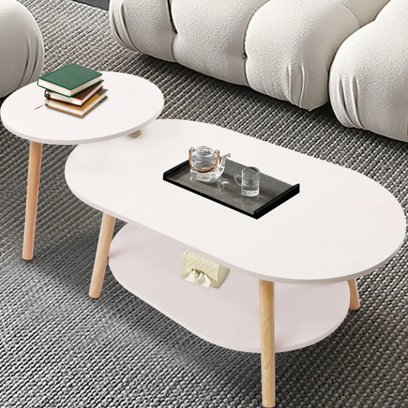 2 Tier Combination Coffee Table MDF Solid White Tea Table with Open Shelving for - £47.86 GBP