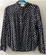 Loft Button Down Black Shirt White Hearts LP Large Petite Loft Top Long ... - $14.84