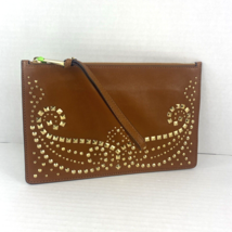 Michael Kors Wristlet Rhea Gold Studded Large Brown Leather Clutch Walle... - £39.55 GBP