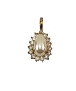 Vintage Roman Crystal Faux Pearl Pendant Gold Tone Signed - $10.64