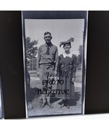 Vintage Photo Negative 1920s Couple Big Bow On Hat Man Wearing Short Tie - $17.06