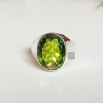 Men&#39;s Peridot Quartz Ring, Solid 925 Sterling Silver, Statement Ring - £63.92 GBP