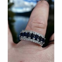 Gorgeous stainless steel diamond chip in Sapphire ring size 7.5 - £97.78 GBP