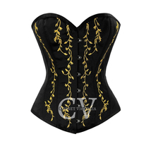 Black Overbust Corset With Embroidery Work Handmade Halloween Costume Bu... - £61.13 GBP+