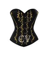 Black Overbust Corset With Embroidery Work Handmade Halloween Costume Bu... - £60.17 GBP+