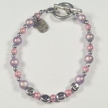Hope Bead Bracelet Pink Purple Silver Tone Made With Love  - £4.70 GBP