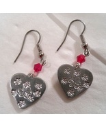 Handmade Silver-Color Metal Heart with Flowers Earrings Red Crystal Bico... - £3.98 GBP