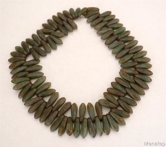 50 3 x 10 mm Czech Glass Dagger Beads: Milky Turquoise - Copper Picasso - £2.07 GBP