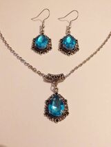 Silver jewelry set Blue set necklace earrings Victorian jewelry set Bohe... - $52.00