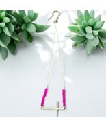 VCLM Silver Tone Rhinestone Cross Hot Pink Beaded Pendant Chain Necklace... - $21.70 CAD
