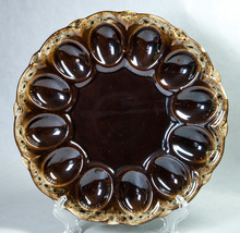 Canonsburg USA Ironstone Deviled Egg Plate 9-1/8&quot; Brown Drip Glaze 1970s #2 - £11.94 GBP