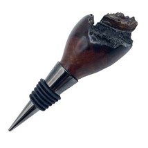 Varnished Hardwood Wine Bottle Stopper with Metal Base - £19.45 GBP