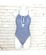 AEO Aerie Swimsuit Womens Small Blue Eyelet Keyhole One Piece Plunging N... - £18.64 GBP