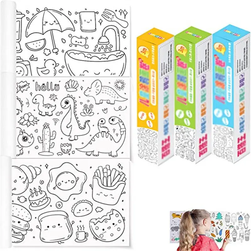 Children Drawing Roll Coloring Paper Graffiti Scroll DIY Sticky Color Filling - £12.74 GBP