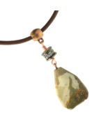 Unisex Petrified Wood Faceted Pendant Necklace Leather Cord Copper Wire ... - $23.05 CAD