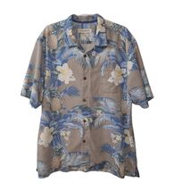 Tommy Bahama Hawaiian Shirt Mens XL Silk Blend Island Zone Tan Blue Pine... - €20,10 EUR