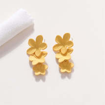 Yellow Enamel &amp; Silver-Plated Linked Flower Drop Earrings - £11.18 GBP