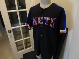 Vtg 90&#39;s Starter SEWN New York Mets Polyester Black MLB Jersey Fits XL Excellent - £51.43 GBP
