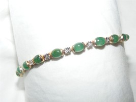 Authenticity Guarantee 
Green Chrysoprase Cabochon and Diamond Bracelet 7&quot; So... - £986.44 GBP