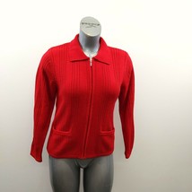 Alia Petite Women&#39;s Full Zip Ribbed Cardigan Sweater Size PS/P Red Long ... - $12.86