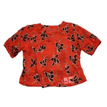 Sheer Shirt Womens Red Short Sleeve Floral Button Up Basic Casual Blouse - £14.76 GBP