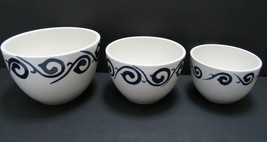 Nesting Bowls Stoneware Set of 3 Hand Painted White with Blue ND Exclusive - £36.05 GBP