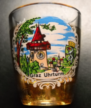 Graz Uhrturm Austria Shot Glass Gold Wrap Full Color Clocktower Illustration - £6.24 GBP