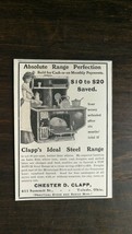 Vintage 1909 Clapp&#39;s Ideal Steel Gas Range Chester D Clapp Original Ad 721 - $6.64