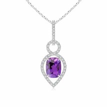 ANGARA Cushion Amethyst Infinity Drop Pendant with Diamonds in 14K Solid Gold - £892.65 GBP