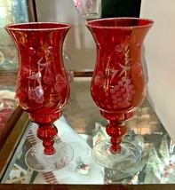 Ruby Flash Glass Pair of Hurricane Lamps - £199.11 GBP