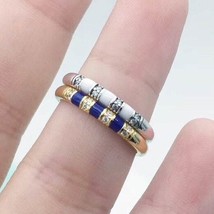 925 Sterling Silver / 14K Gold Plated ,  Exotic Stones and Stripes Ring  - £12.45 GBP